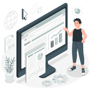 Industrial accountants analysing financial reports on a computer.